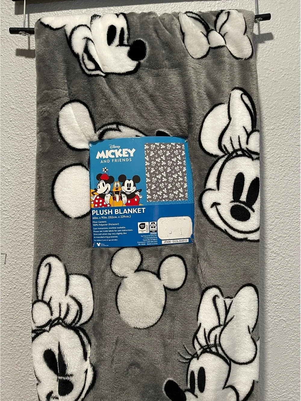 Disney Mickey and Friends Plush Blanket Gray with Character